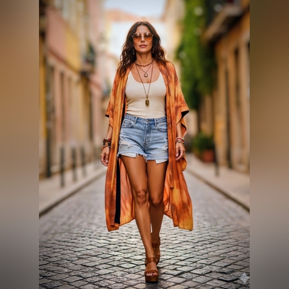 Vintage Silk Kimono – Hand-Dyed “Fire"